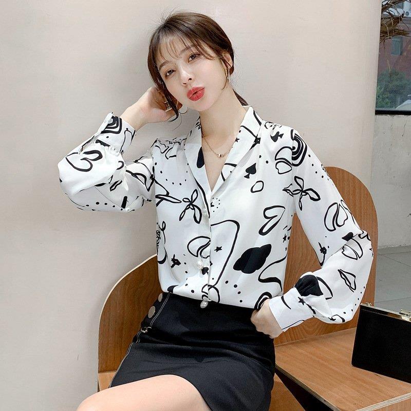 ブラウス レディース 春秋新作 長袖ブラウス シフォン ブラウス Vネック プリント シャツトップス ブラウス おしゃれ 韓国風 大きいサイズ 通勤OL 着痩せ バレンタイン 2023 プレゼント