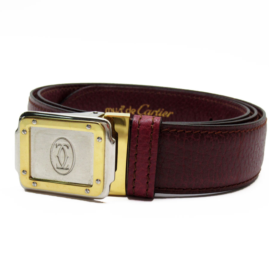 カルティエ CARTIER ベルト マストライン レザー/メタル バーガンディ/シルバー/ゴールド レディース w0708g