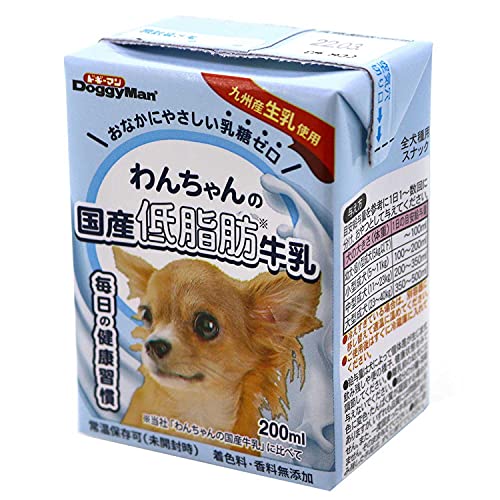 わんちゃんの国産低脂肪牛乳 全犬種用 200ミリリットル (x 24) (ケース販売)