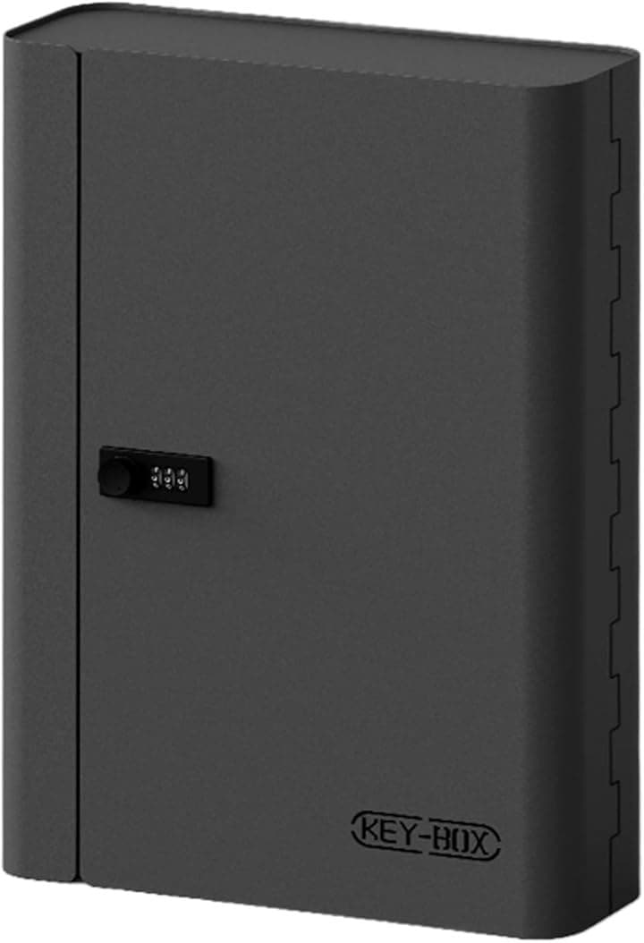 セキュリティキーボックス 壁掛け 暗証番号 ダイヤル式 3桁 keybox 鍵収納 鍵置き 防犯 盗難防止 会社 事務所 業務用 オフィス 車 玄関 別荘 (ブラック, 60キー)