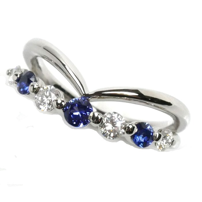 Pt900プラチナ リング・指輪 サファイア0.28ct ダイヤモンド0.30ct 10号 5.7g レディース 中古 美品