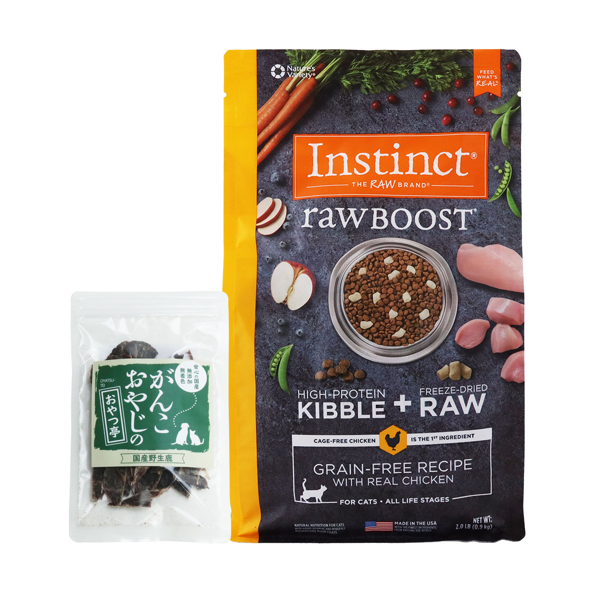 Instinct インスティンクト キャット Raw Boost リアルチキン 900g【国産鹿肉ジャーキー付き(お試しサイズ)】