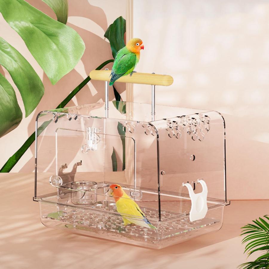 【1-3日出荷】鳥かご 鳥籠 鳥 ケージ オカメインコ ケージ30*21*23CM小型オウム用 インコ ケージインコ キャリー両用 パノラマ完全透明アクリル鳥 ケージ 止まり木フ