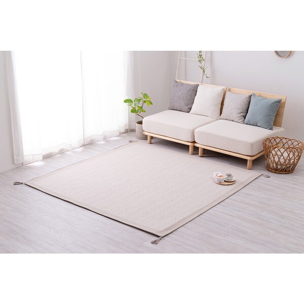 270080626 洗えるインド綿ラグ クラック すべり止め付き 185x240 ホワイト メーカー直送