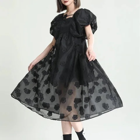 個性 不規則 デザイン 独特衣装 個性ワンピースフラワー シフォン バルーン袖ワンピース 8,093円