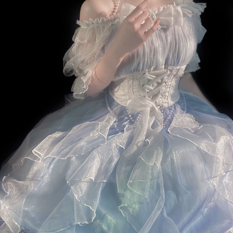 ロリータスカートロリータワンピース花嫁一字肩ワンピース半袖かわいい