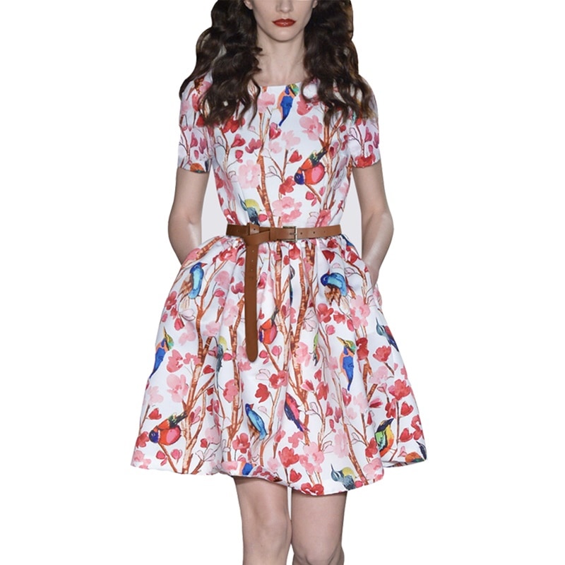 1233．花柄ハイウエストミニワンピース（レッド）