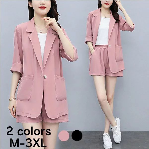 セットアップ レディース パンツスーツ 夏 ジャケット ブレザー 上下セット 2点セット スーツ 半袖 オフィス おしゃれ 体型カバー 着痩せ 安い 入学式 通勤 OL バレンタイン 2025 プレゼ