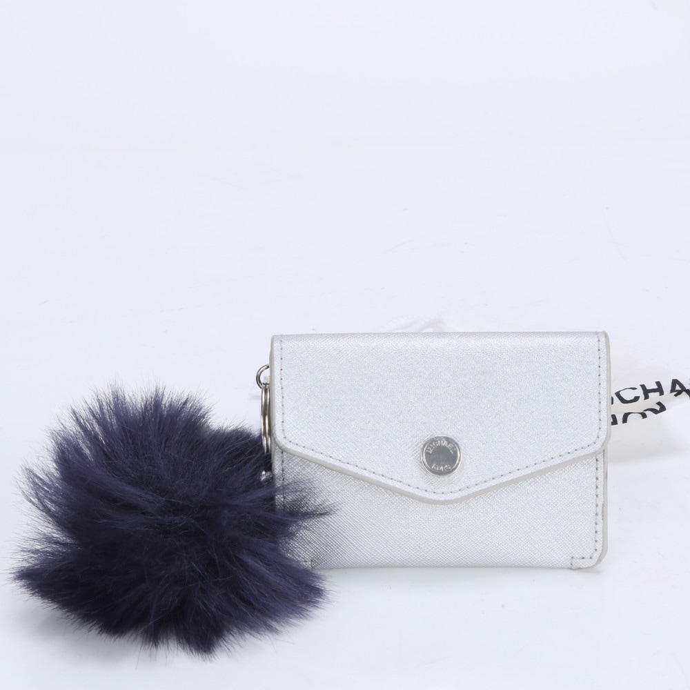 美品 ファー カードケース 名刺入れ 二つ折り 財布 小銭入れ コンパクト ウォレット ラウンドファスナー コインケース レディース RRE CA12-4 中古