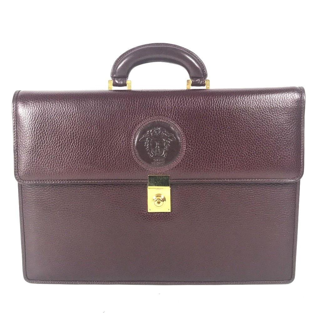 ビジネスバッグ メデューサ ロゴ ヴィンテージ 書類バッグ ブリーフケース カバン レザー ワインレッド