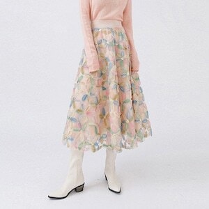 【送料無料】レディース 立体 フラワー シフォン スカート 2color 大人可愛い
