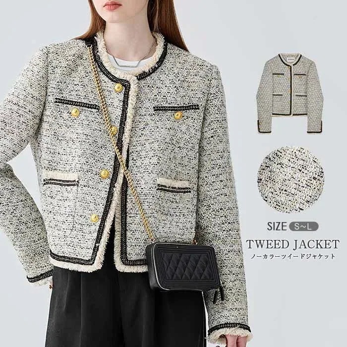 ツイードジャケットツィードジャケットフォーマルジャケットセレモニージャケットレディース入園式卒業式入学式卒業式仕事通勤ノーカラージャケットママ母親服オシャレSML304050スーツツウィードきれいめ
