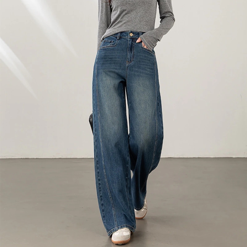 アメリカンレトロジーンズレディース 2025 新作ワイドレッグパンツルーズレイジースタイルドレープストレートパンツ