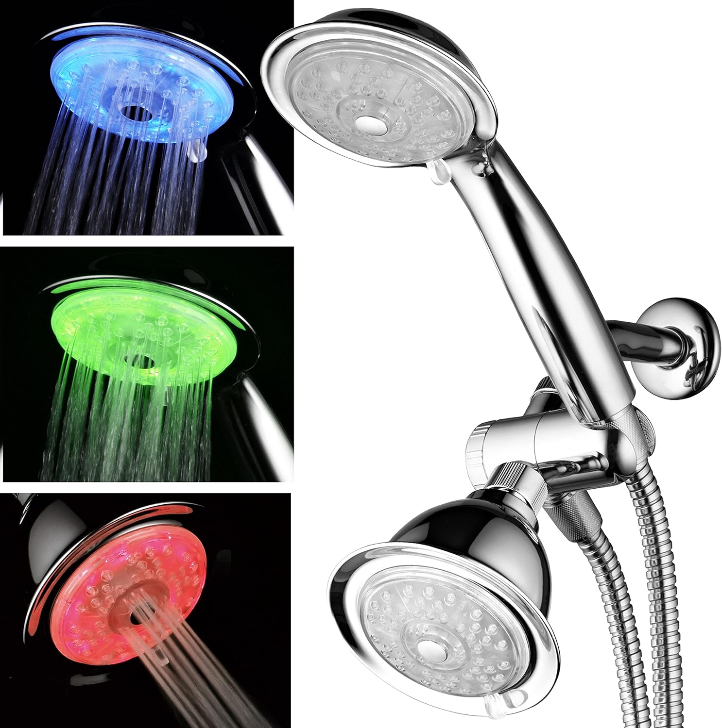 Luminex by PowerSpa 7-Colour 24-Setting LED Shower Head Combo with Air Jet LED Turbo Pressure-Boost