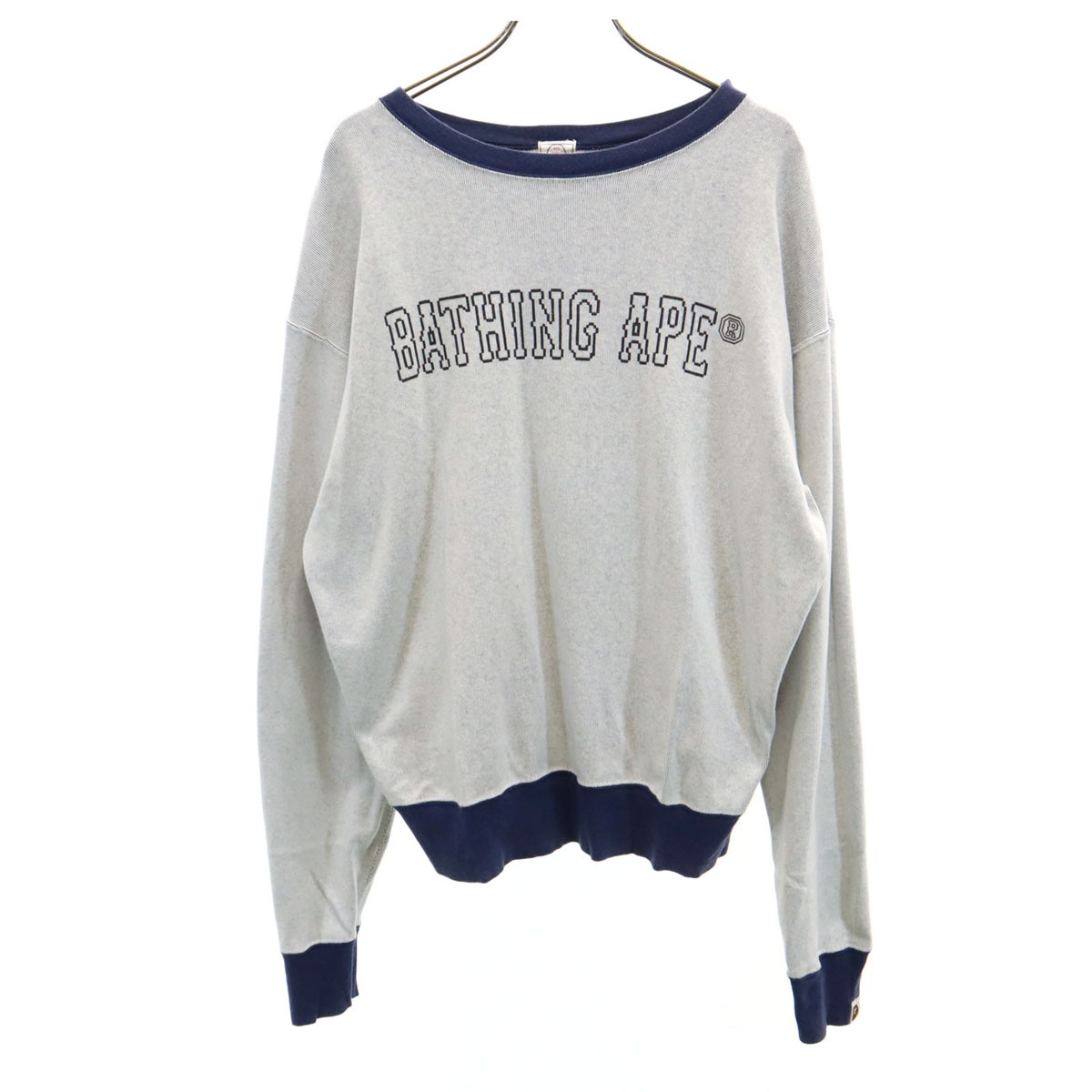 日本製 長袖 Tシャツ M グレー ロンT メンズ 古着