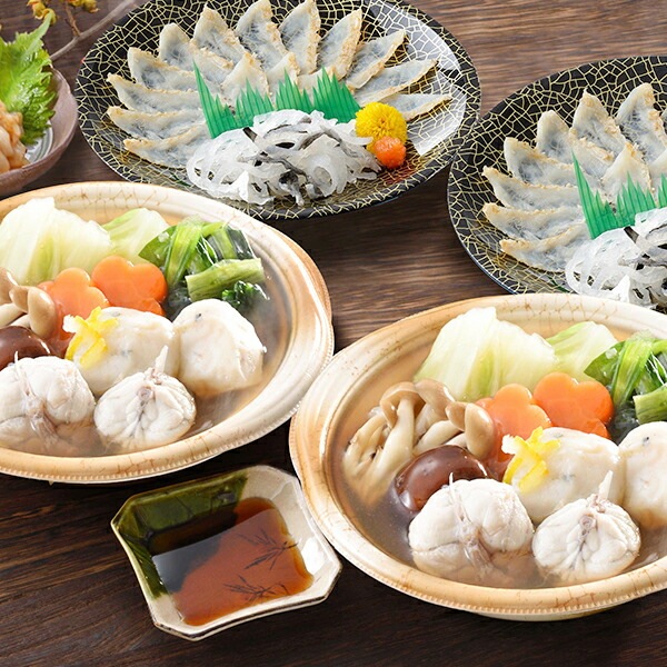 ギフト ふぐ フグ 送料無料 「関とら本店」真ふくたたき刺身＆真ふく寄せ鍋 個食鍋 セット 冷凍便 2480088『SKT』 詰め合わせ お取り寄せグルメ セット 誕生日 お祝い 内祝い【内祝い