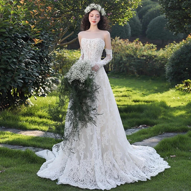2025新作 結婚式 人気 結婚式ワンピース パーティードレス 高級感 花嫁ロングドレス ドレス韓国ファッション ワンピース 気質