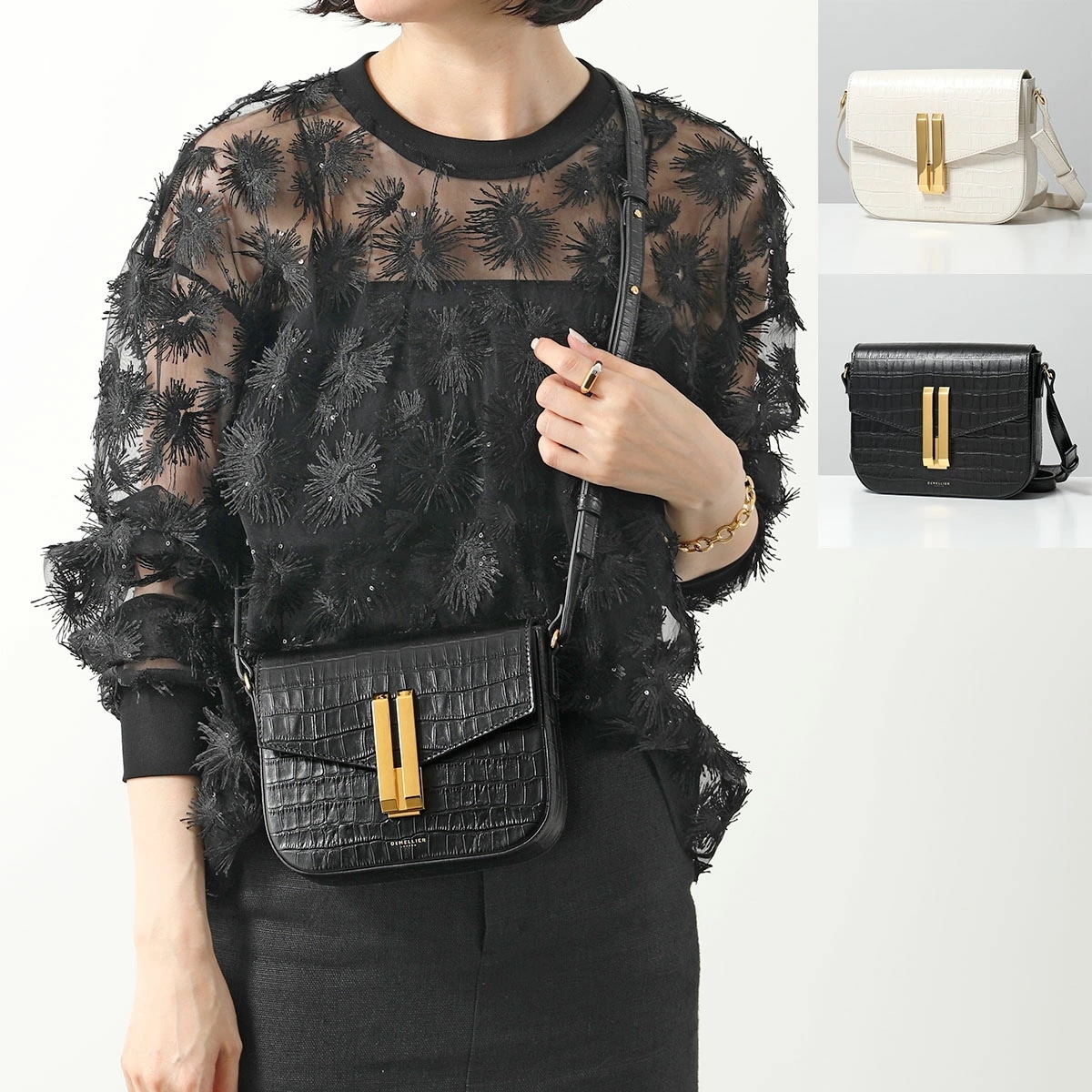 DEMELLIER デメリエー ショルダーバッグ SMALL VANCOUVER バンクーバー レディース クロスボディ クロコ レザー ミニバッグ 鞄 カラー2色