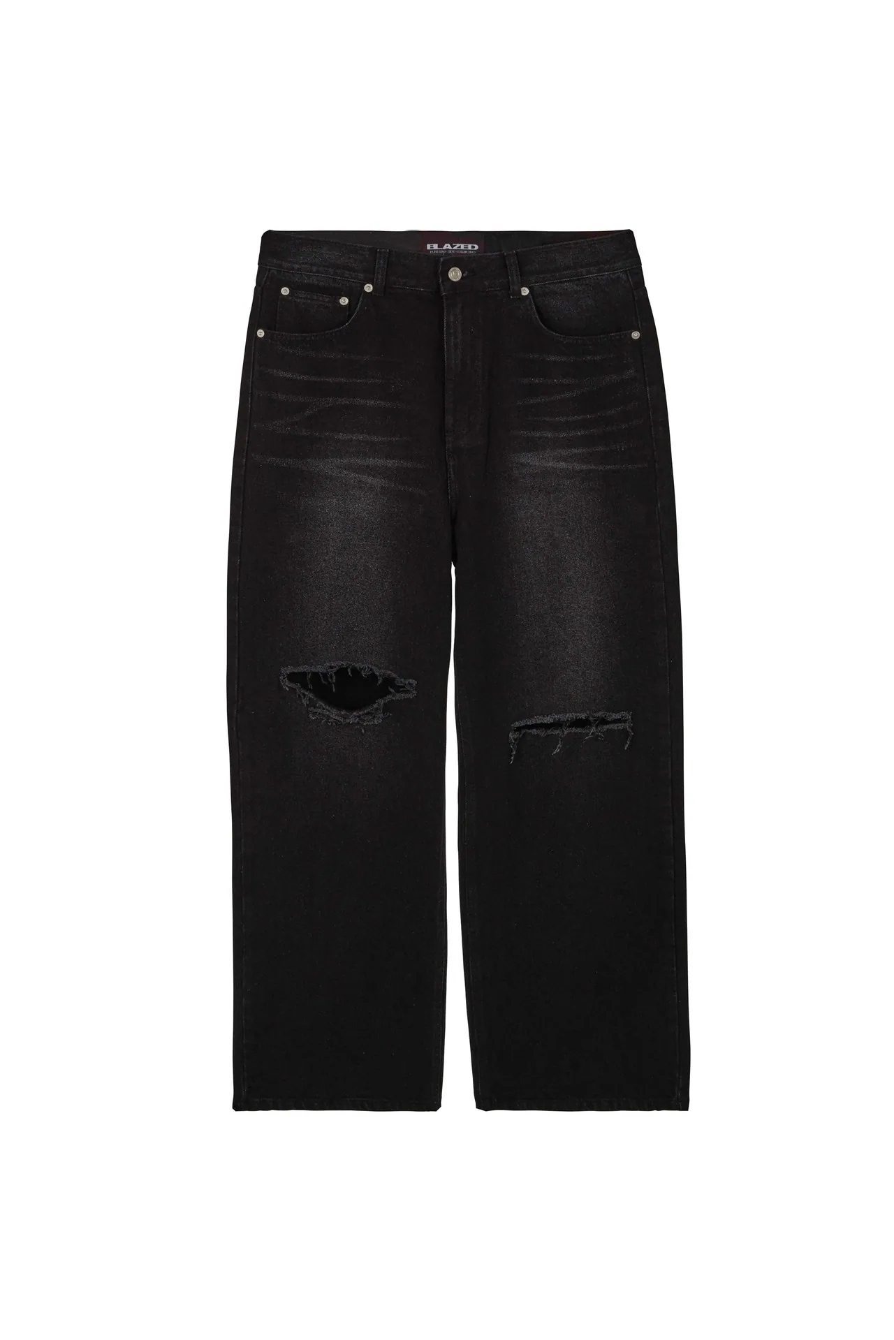 [BLAZED] Distressed Wide Denim Pants-Black