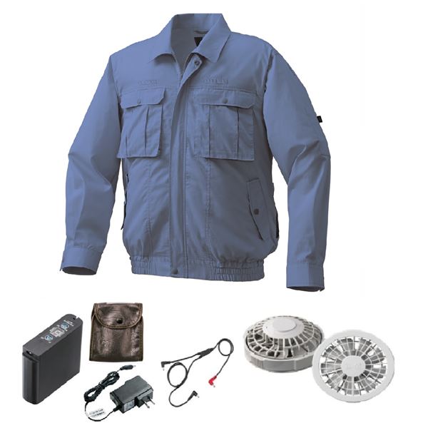 KU92100 空調服 綿/ポリ混紡 フルハーネス仕様 FAN2200G/LIPRO2 淡青 3L