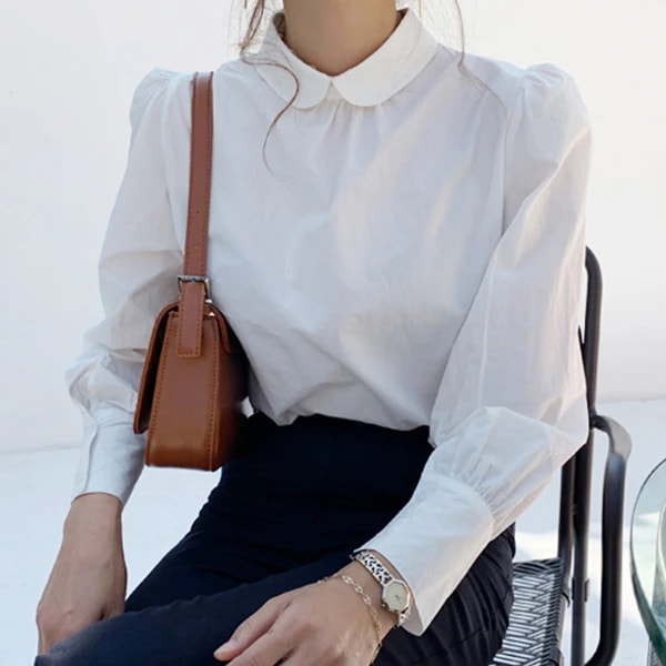 トップス シャツ ブラウス 白シャツ 白トップス 袖あり 長袖 襟付き バックシャン バックコンシャス かわいい 大人可愛い シンプル カジュアル 大人 おしゃれ お洒落 かっこいい レトロ 大人女子 5,443円
