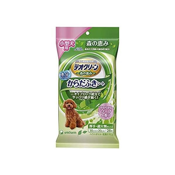 【1ケース】【お取り寄せ対象品】デオクリーン からだふきシート 小型犬用 厚手・超大判サイズ やわらかなソープの香り 28枚[ユニ・チャームペットケア] *24個