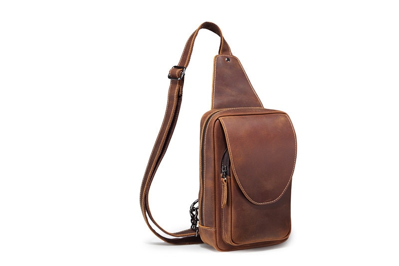 手作り狂った馬の革の男性のバッグレトロな牛の革の胸のバッグ男性の本革の1つの肩のクロスボディバッグ財