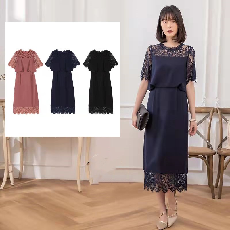 パーティードレス 結婚式 ワンピース フォーマルドレス ドレス 大きいサイズ 袖あり ロング丈 ロング 安い レース 体型カバー おしゃれ 20代 30代 40代 50代