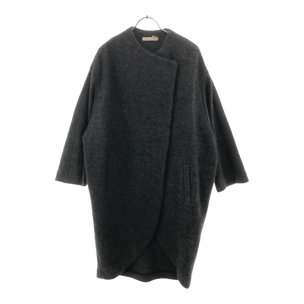 ウール ノーカラーコート XS グレー レディース