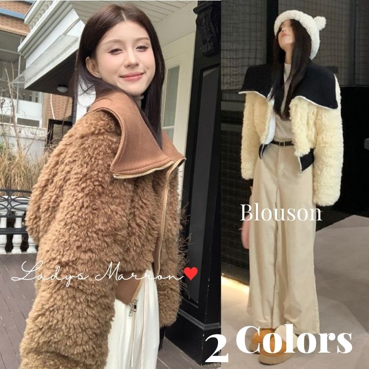 大特価ボアブルゾン ボアジャケット ショートブルゾン レディース ベージュ 白 ボアアウター モコモコジャケット アウター ジャケット 韓国 無地 ビッグカラー ビッグ襟 冬 長袖 可愛い ボア ニッ