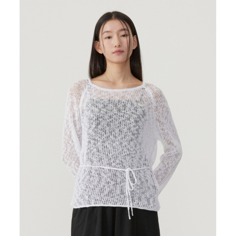 COVERNAT WOMAN クロシェ ラウンドネック ニット White モデル