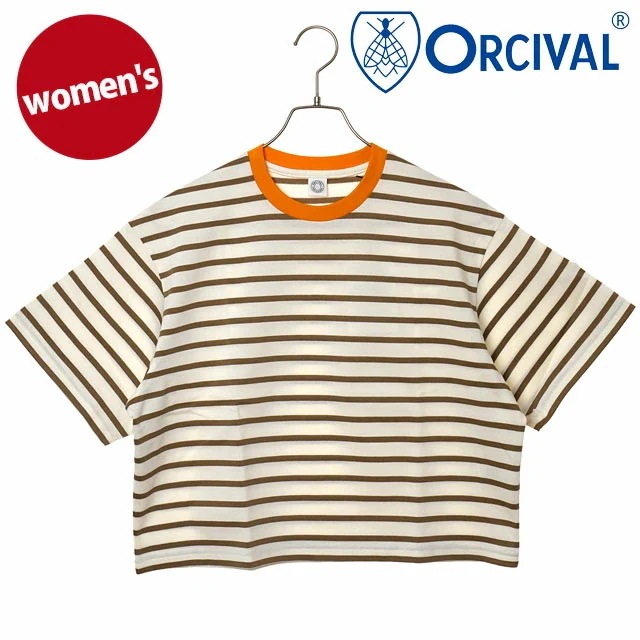 メール便 レディース クルーネック ショートスリーブプルオーバー [OR-C0518-MSD] カットソー 半袖Tシャツ ボーダー 日本製 白 WHITE/BEIGE（ORANGE-B） 正規取扱店