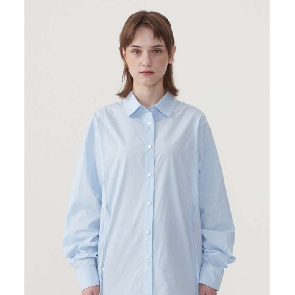 COVERNAT 女性用オーバーフィットポプリンシャツライトブルー