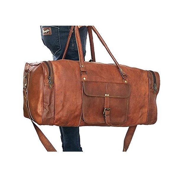 C CUERO Leather Bag 24 Inch Square Duffel Travel Duffle Gym Sports Overnight Weekend Leather Bag By