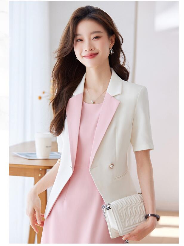 ワンピーススーツ エレガント レディース スーツセット 半袖 夏 カジュアル スーツ フォマール 通勤 OL オフィス 事務服 ビジネススーツ 二次会 結婚式 無地 セットアップ 大きいサイズ 2点セ