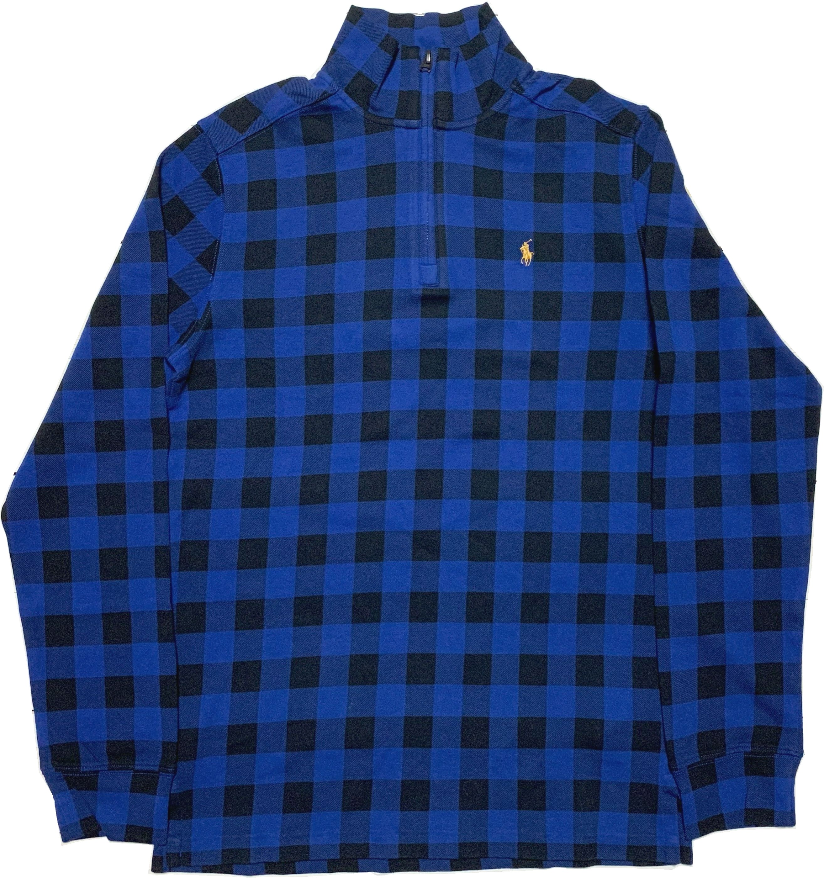 LA直輸入 ラルフ ボーイズサイズ 長袖 ハーフジッパー Tシャツ ワンポイント チェック ブルー boys check t shirts 982