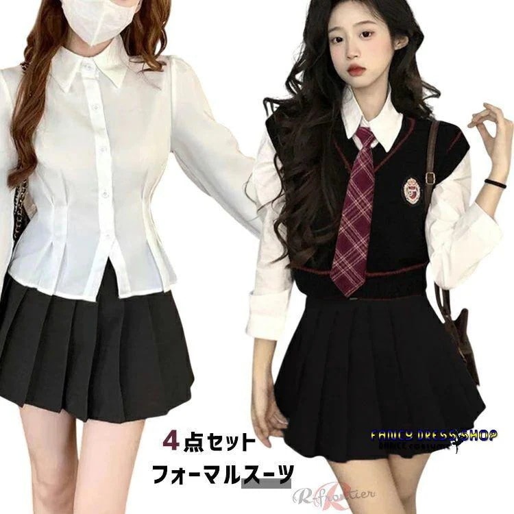 【制服標準装備】卒業式 スーツ 女の子 韓国 制服 ベスト セーター 小学生 高校生 なんちゃって制服 卒服 女の子 4点セット 韓国 高校生 レディース フォーマルスーツ 大きいサイ