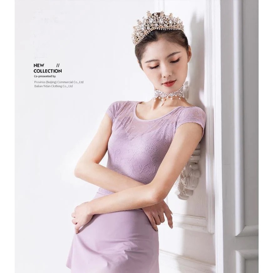 バレエ レオタード 大人用 半袖 レース 繊細な小花柄 エレガント レディース バレエ 体操 ヨガ 練習着 レッスン着 美シルエット ストレッチ バレエ 社交ダンス30%までに制限