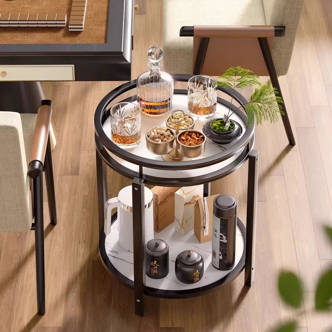 二重層ティーテーブル麻雀マシン麻雀ホールチェスルーム特別な灰皿ウォーターカップリビングルームティーモバイル麻雀テーブルラウンド