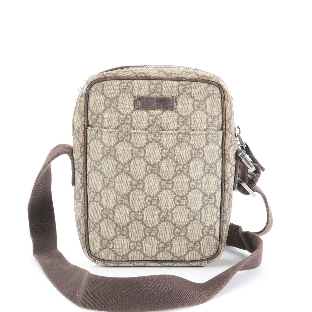 GGスプリーム 122754 レザー×コーティングキャンバス ショルダーバッグ 斜め掛け メッセンジャー ビジネス 通勤 トート 本革 ブラウン 茶色 メンズ EWM DN7-5 中古