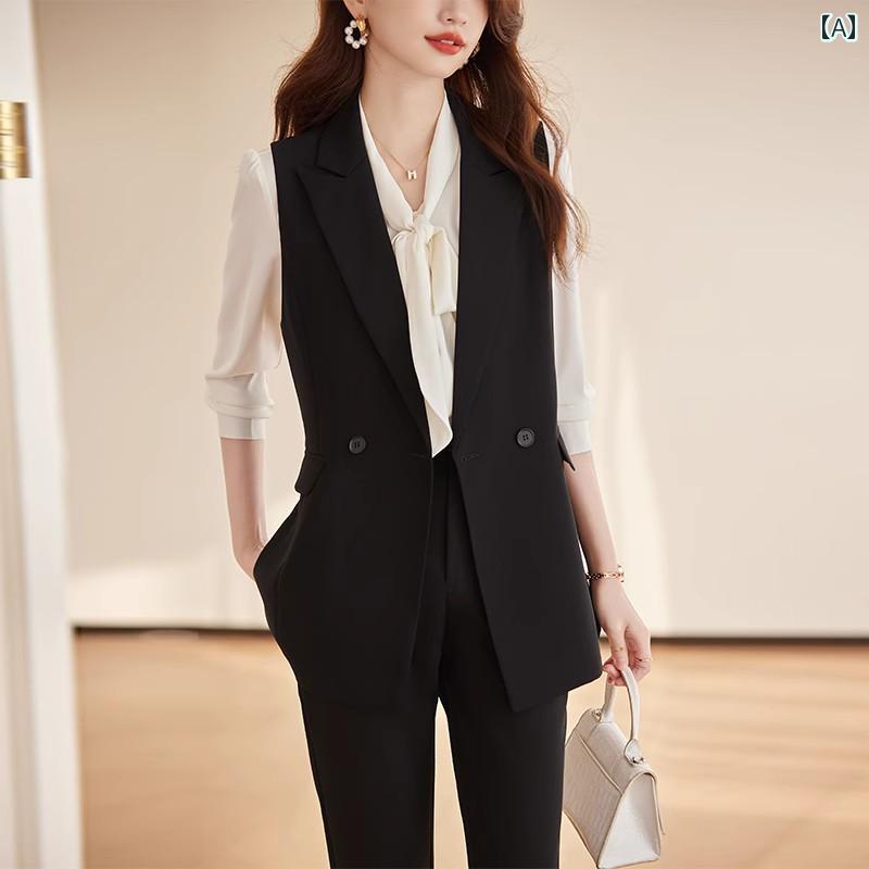 ビジネス　スーツ　ジャケット スーツ ベスト レディーススーツ 2025 夏 通勤 高級 ブラック 春秋 プロ ジャケット
