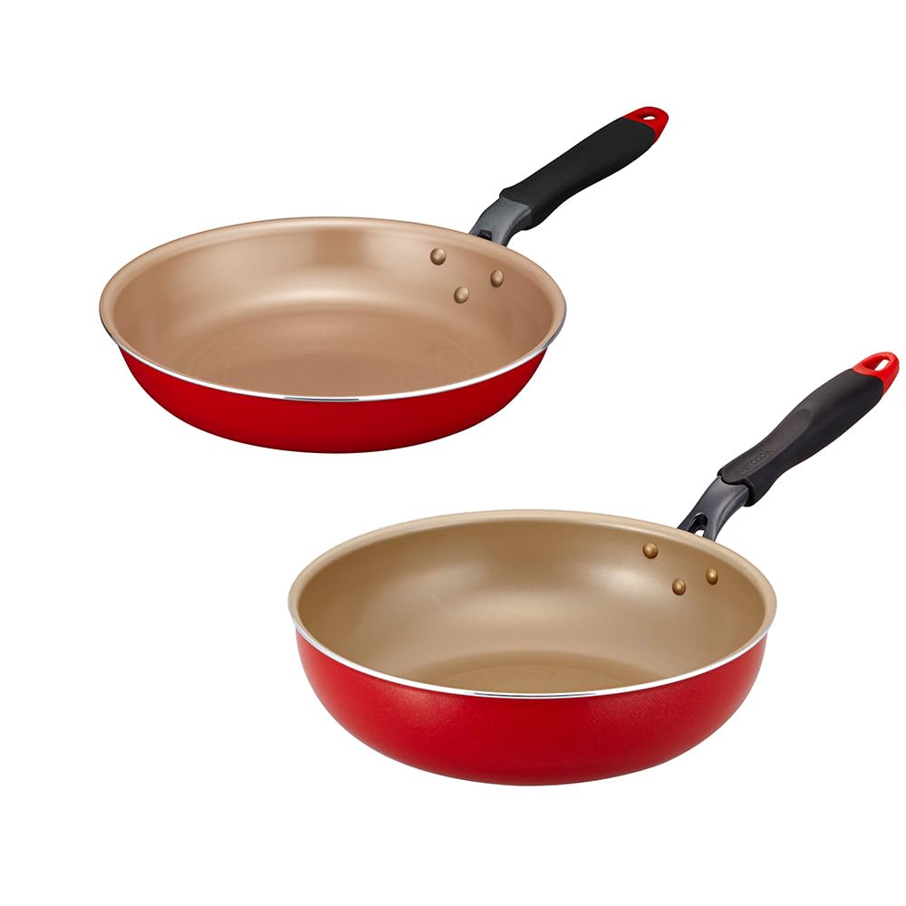 エバークック フライパンセット 2点（フライパン26 深型フライパン28） オール熱源対応（IH対応） 【500日保証】 こげつきにくいフライパン PFOA フリー レッド ドウシシャ
