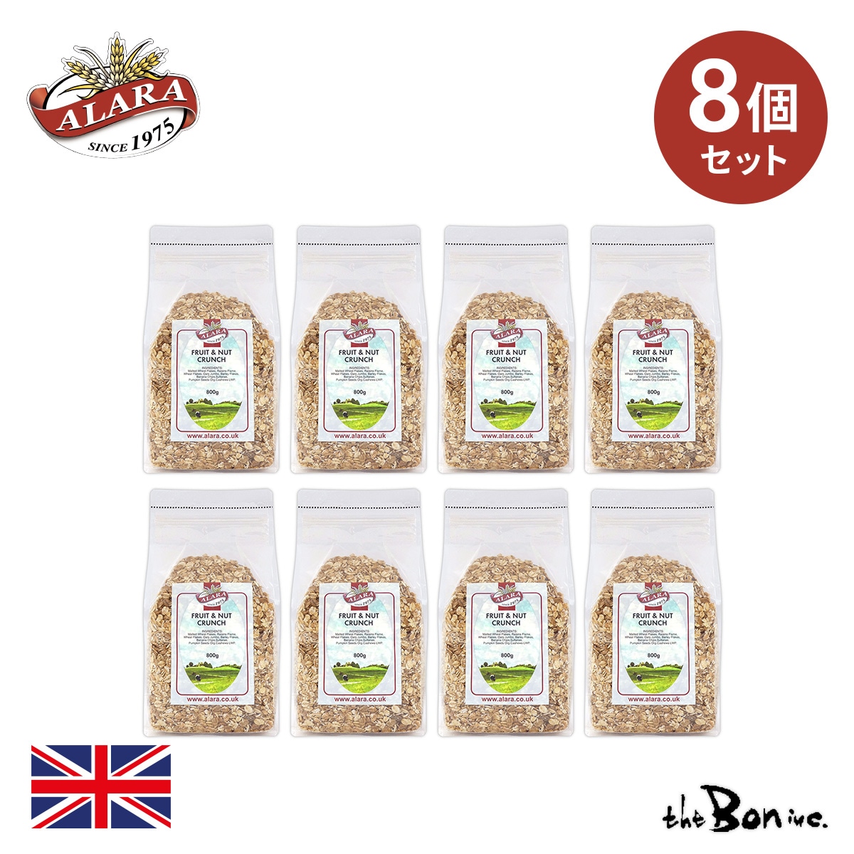 ケース売り！！　アララ　フルーツ＆ナッツクランチミューズリー　800gX８個/常温宅急便/Alara クランチブラン デラックス フルーツ＆ナッツ ジャンボオーツ イギリス 朝食 ヘルシー 健康 輸入