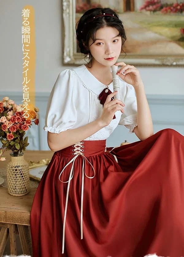 スカートロングスカートロングスカート 半袖 フレアスカート レディース ブラウス ロリータ パワーショルダー 洋服 夏 日常可 lolita 長袖 キャンディスリーブ 春 ピーターパンカラー 秋 可愛