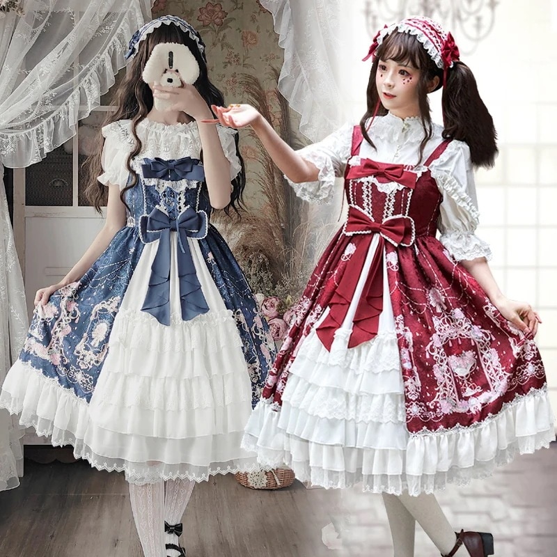 【激安本日限定】ロリータ ワンピースロリータプリンセスドレスロリータ花張華かわいい女の子ロリスーツサスペンダースカート