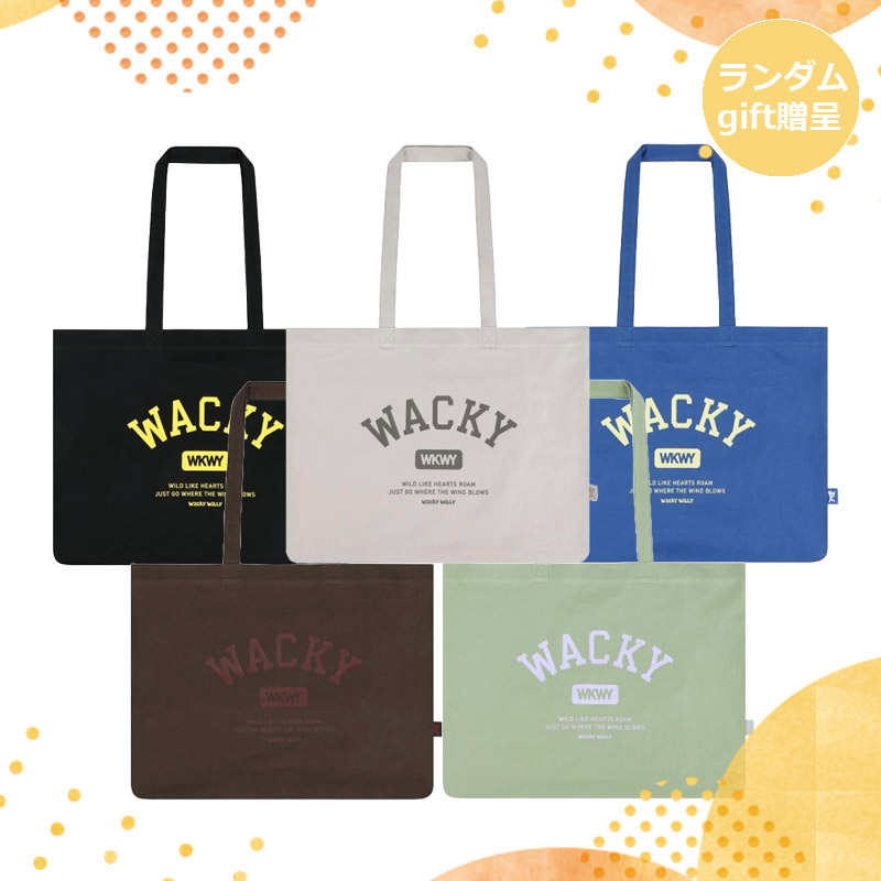 WACKY WILLY バッグ トートバッグ キャンバス マイバッグ 大容量 サブバッグ A4 デイリーエコバッグ 5カラー ブラック アイボリー ブルー グリーン ブラウン 韓国 ブランド 正規品