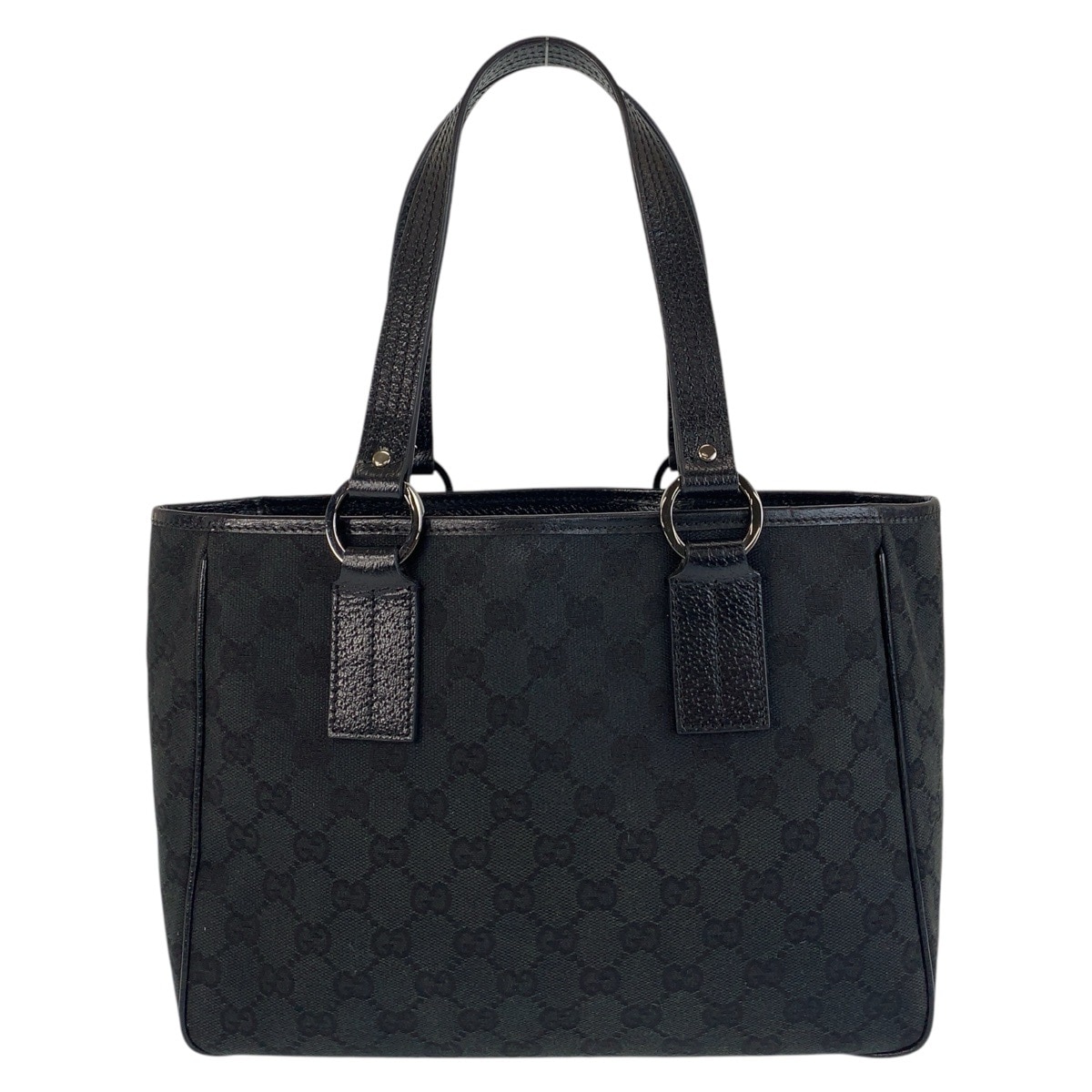 美品 ブラック 黒 シルバー金具 GGキャンバス/レザー 113019 トートバッグ ショルダーバッグ レディース 504712