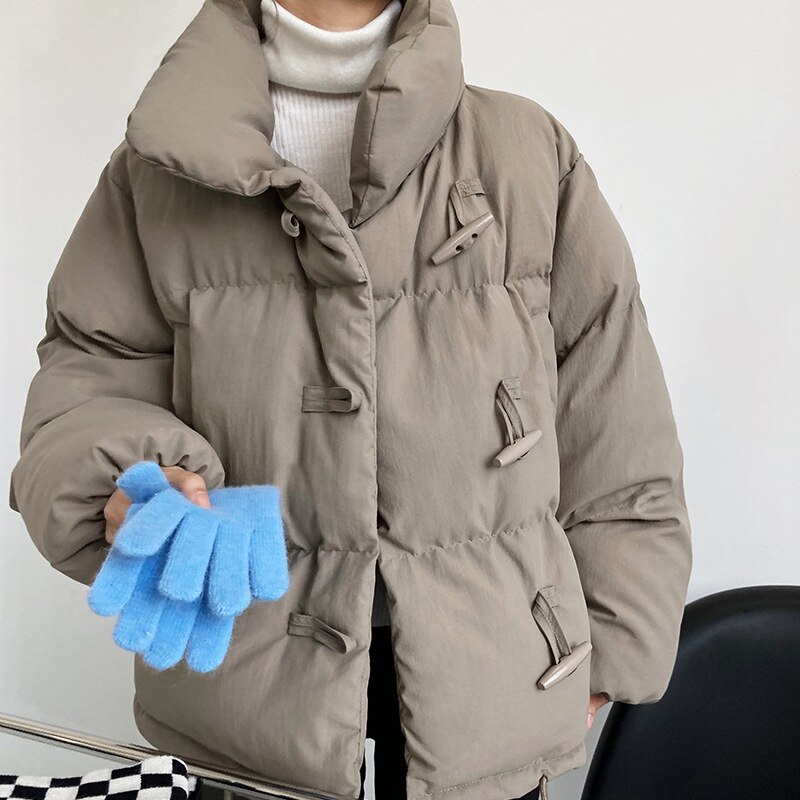 キルティングアウター 人気アウターキルティングコート 立ち襟 牛の角ボタン ゆったり ファッション 防寒PM32