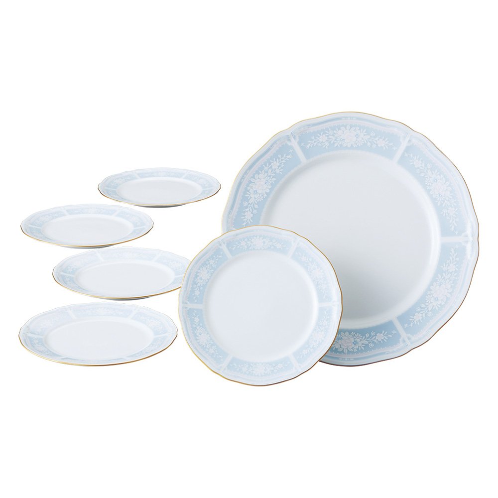 Noritake ノリタケ プレート セット 27cm 16.5cm レースウッドゴールド 27cm×1枚 16.5cm×5枚 ブルー ファインポーセレン Y6714A/1507