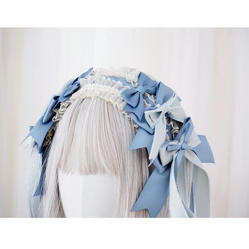 りオリジナルゴージャスロリータヘアアクセサリーレーストリムボウノットロングストリ